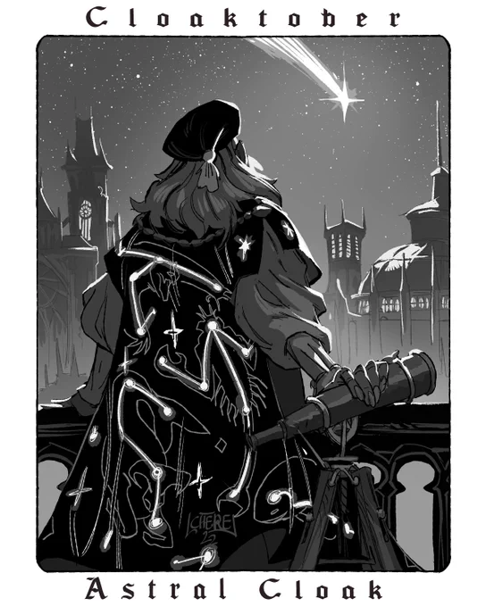 #Cloaktober 18. Astral Cloak
The royal astronomer knew that it was not an ordinary shooting star as the constellations on his robe began to glow. The only question was what kind of omen it brought with its path. 