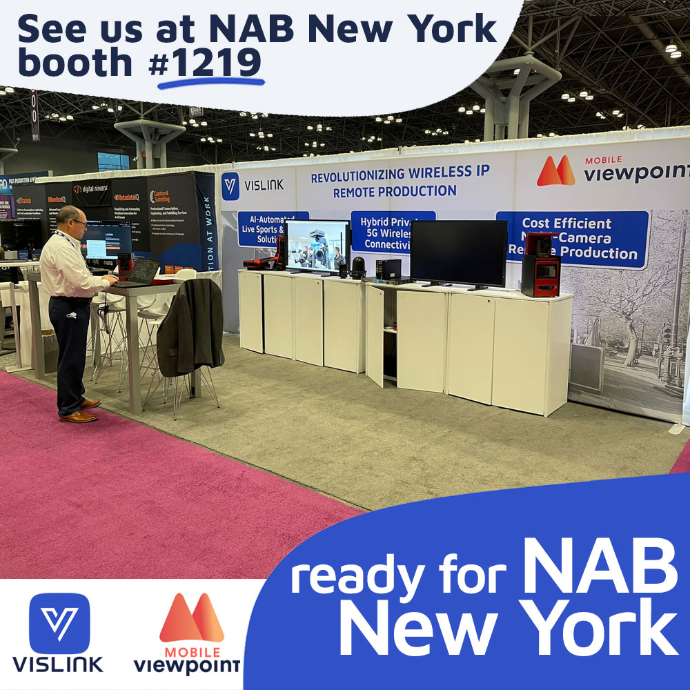 Vislink's tweet photo. Our #NABshowNY booth #1219 is ready.
✅ let's meet
✅ let's talk
✅ let's discuss workflows, and how we can help you with your productions, and monetize them.
#WirelessVideo #COFDM #Private5G #AutomatedProduction #SportsProduction https://t.co/ghoYHOeu1Q