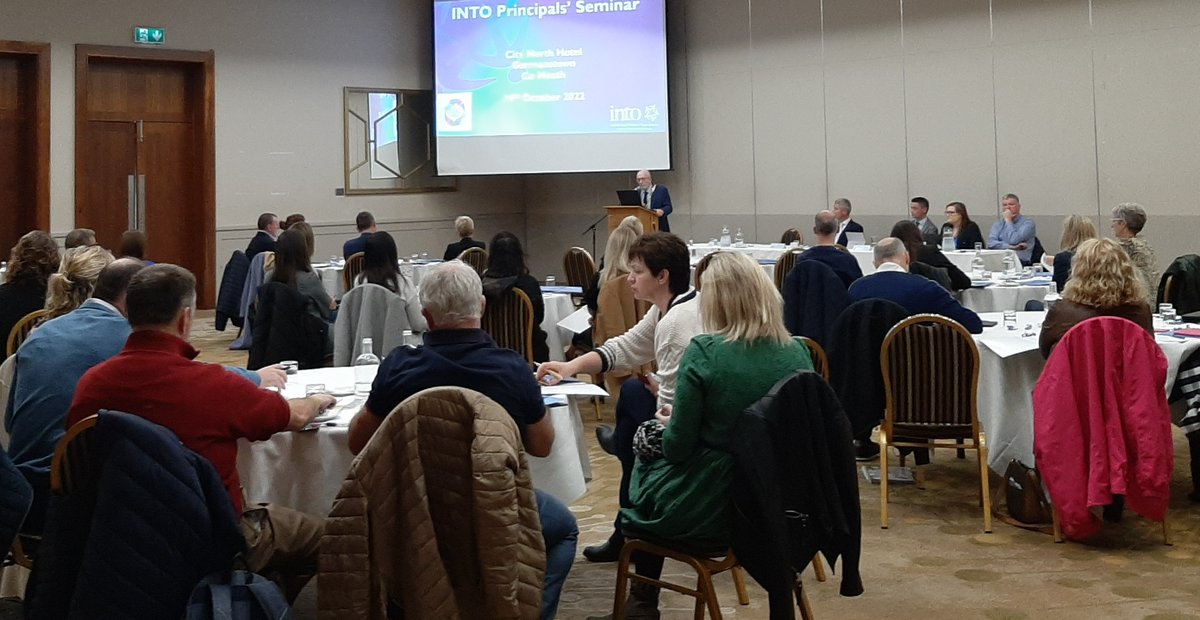 INTO President John Driscoll addressing members at the INTO Principals’ Seminar at City North Hotel, Dublin today. These hugely popular events will be held throughout the country in the 2022-23 school year. See the current schedule here: bit.ly/3sajfdU