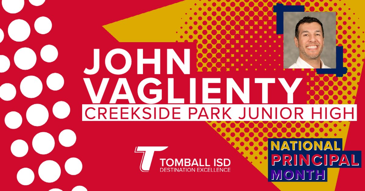 TomballISD's tweet photo. #CelebrateTISDPrincipals

"Mr. Vaglienty leads by example. He sets high expectations for students &amp; staff, &amp; provides guidance &amp; expertise when needed so that we can meet &amp; exceed our goals. He is a supportive principal who strives for excellence every day!" - @TISDCPJHS Staff https://t.co/uqr05hCm9T