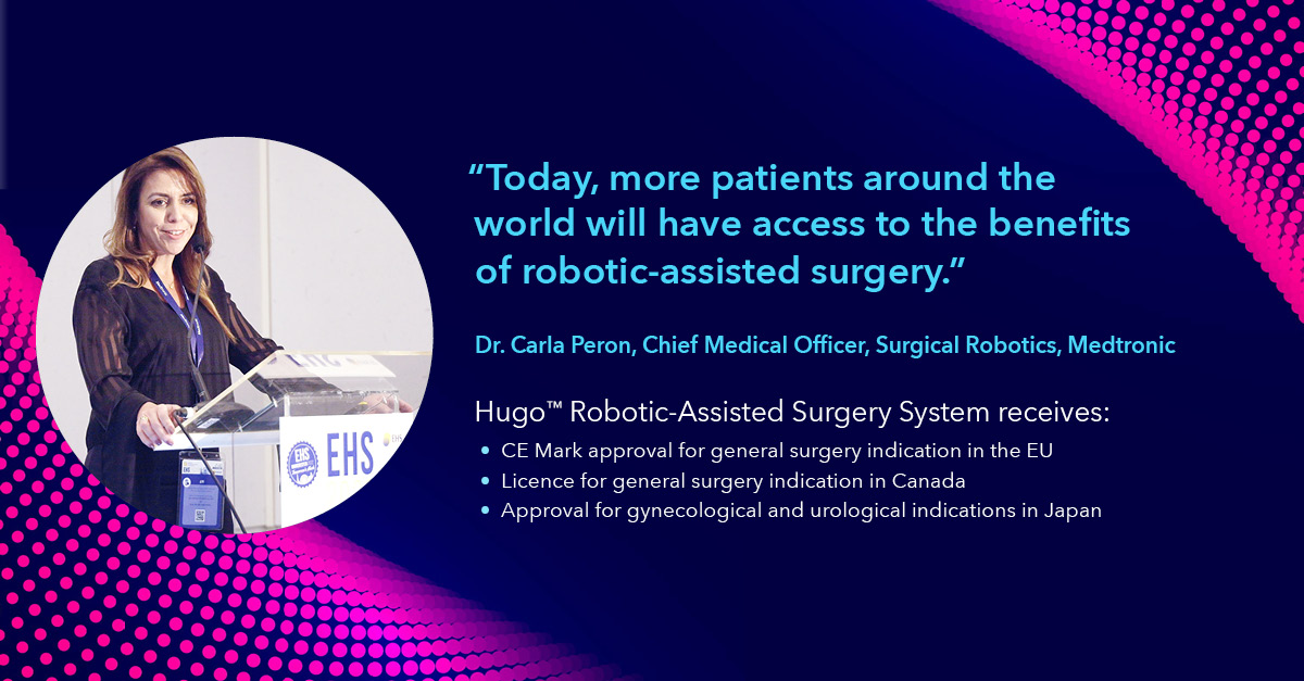 Regulatory approvals are essential to expanding access to patients globally — and we’re excited to announce three big ones for the Hugo™ robotic-assisted surgery system. medtronic.co/3eLYy4L