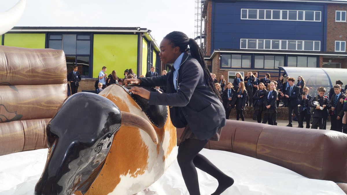 EngChurchdown's tweet photo. An amazing and busy lunch time on the rodeo bull for the finale of the spelling bee! HILLARY ARE THE WINNERS! Great job by all the houses! 🐝 https://t.co/uF8oRXMFju