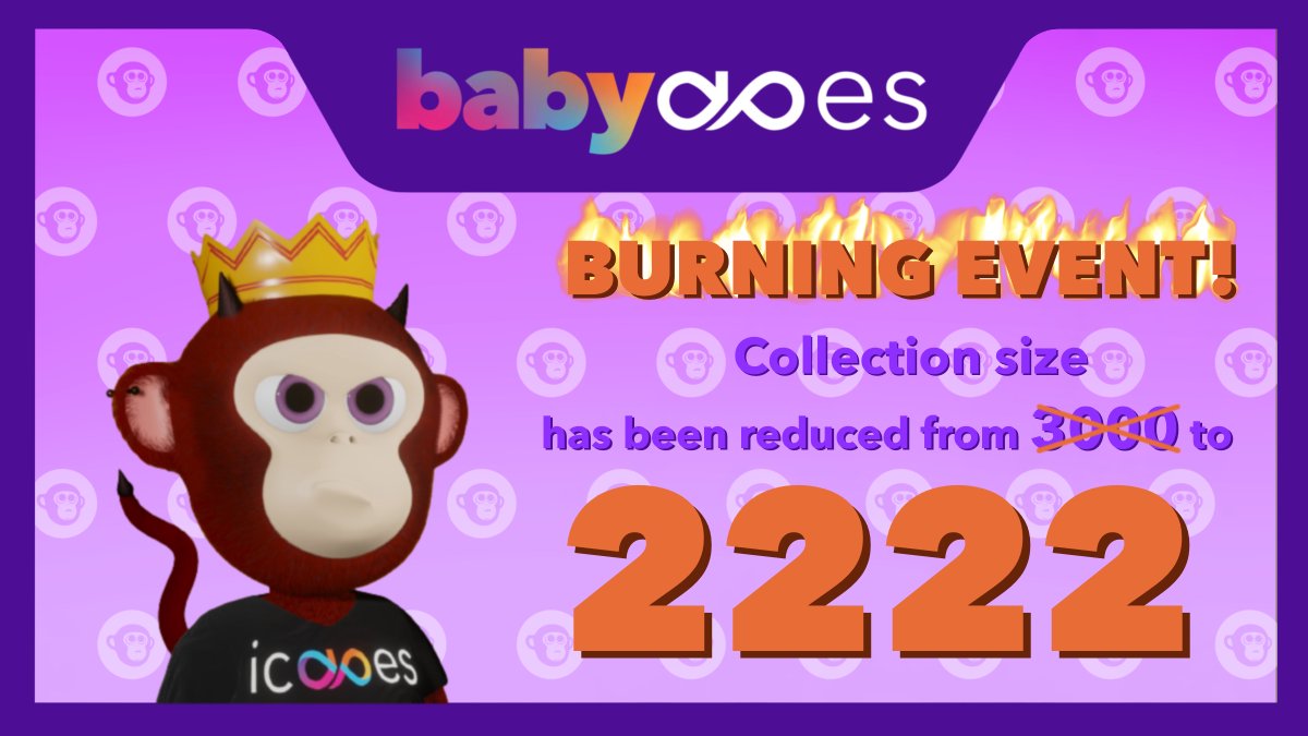 Totally 778 Baby Apes has been burned.
More news is on the way.
Hey <a href="/the_nftgeek/">nftGeek</a> , can you resize our collection to 2222 and also burn address acting like a holder. 
Do you guys have any plan on that ?
