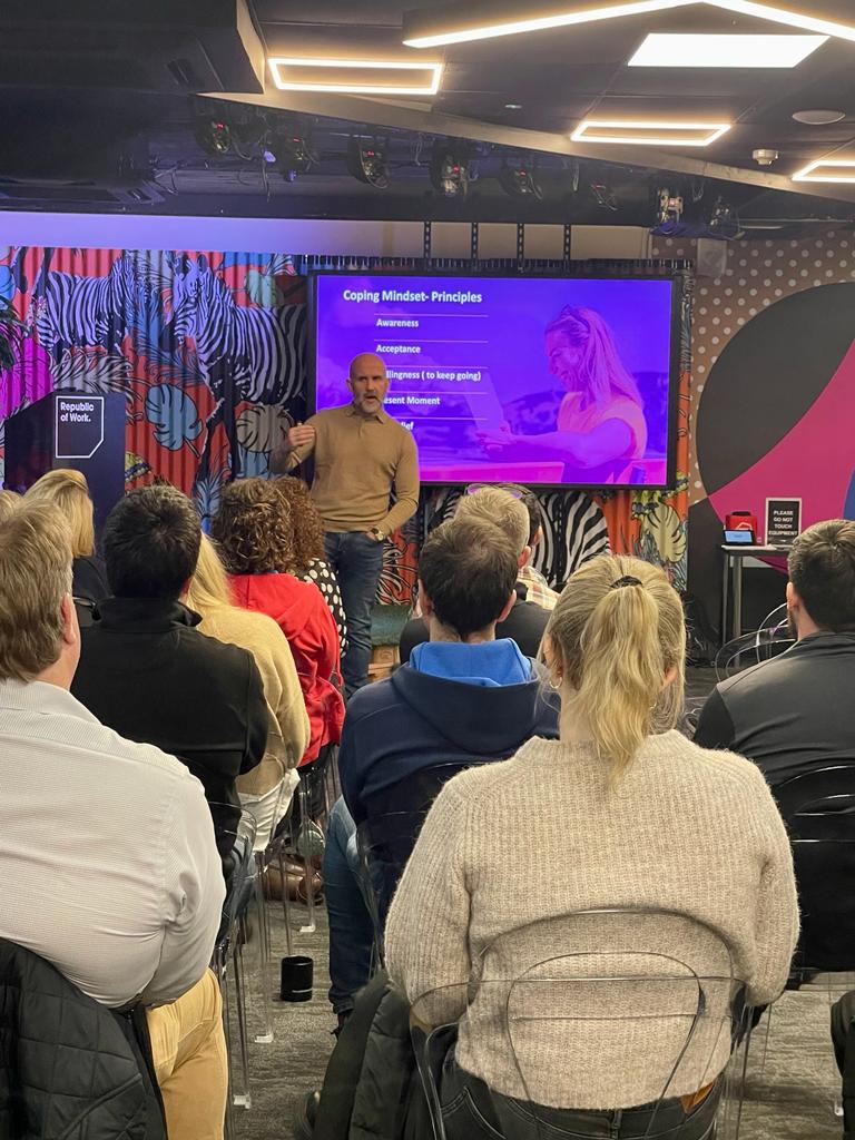 UrbanDesignCork's tweet photo. Just finished a fantastic event in @republicofwork. 

@goggins_ray inspiring everyone with his talk on Resilience 💪🏼

#ROWCork #Motivation #Cork https://t.co/6wT7pgNcwD