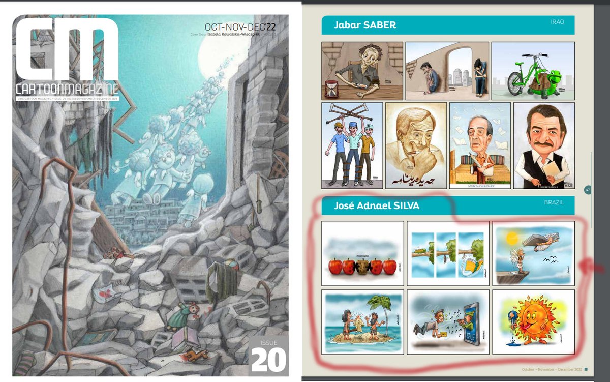 adnaeldaaz's tweet photo. Meus cartuns selecionados na revista Cartoon Magazine, editada pela Union of World Cartoonists, da Turquia. #cartoon  #cartoon finalista #charge #humorgrafico #concursodecartoon #cartoonmagazine #adnaelchargista #uwCMagazine20 #adnael https://t.co/BPifxe40J5
