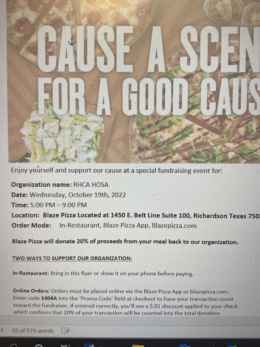 futuresrbrite's tweet photo. Help support HOSA and our awesome kids!  Eat at Blaze tonight and show them this pic.   ⁦@RichardsonISD⁩ https://t.co/kNUpcDVc23
