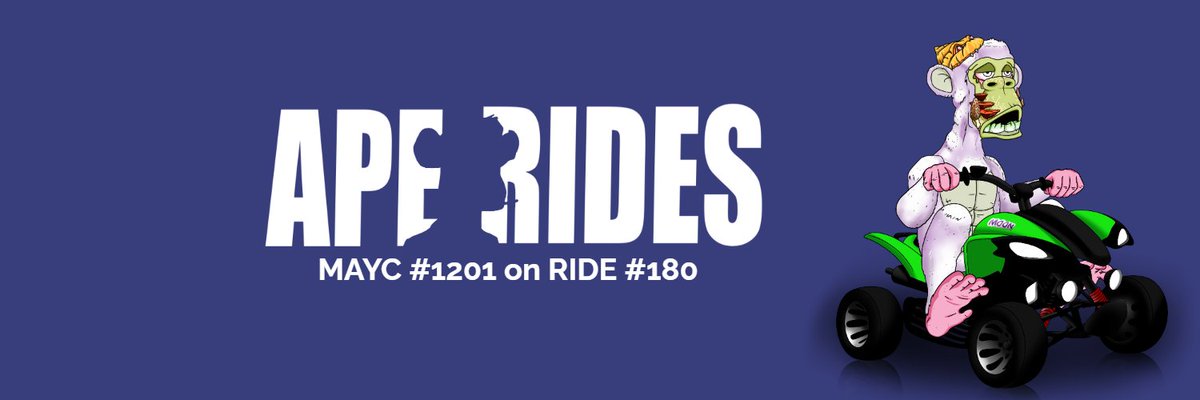 ApeRidesNFT's tweet image. 🔥PIMP YOUR BANNER🔥

Want to present your Ape Rider on your twitter banner? 

#LFG! Our V1 banner generator is ready! Go to garage.aperides.io, hit the "BANNER" menu, and knock yourself out

We're building while you're asleep.

#ApeRides #BAYC #GACC #LAYC #PAYC #MAYC #NFT