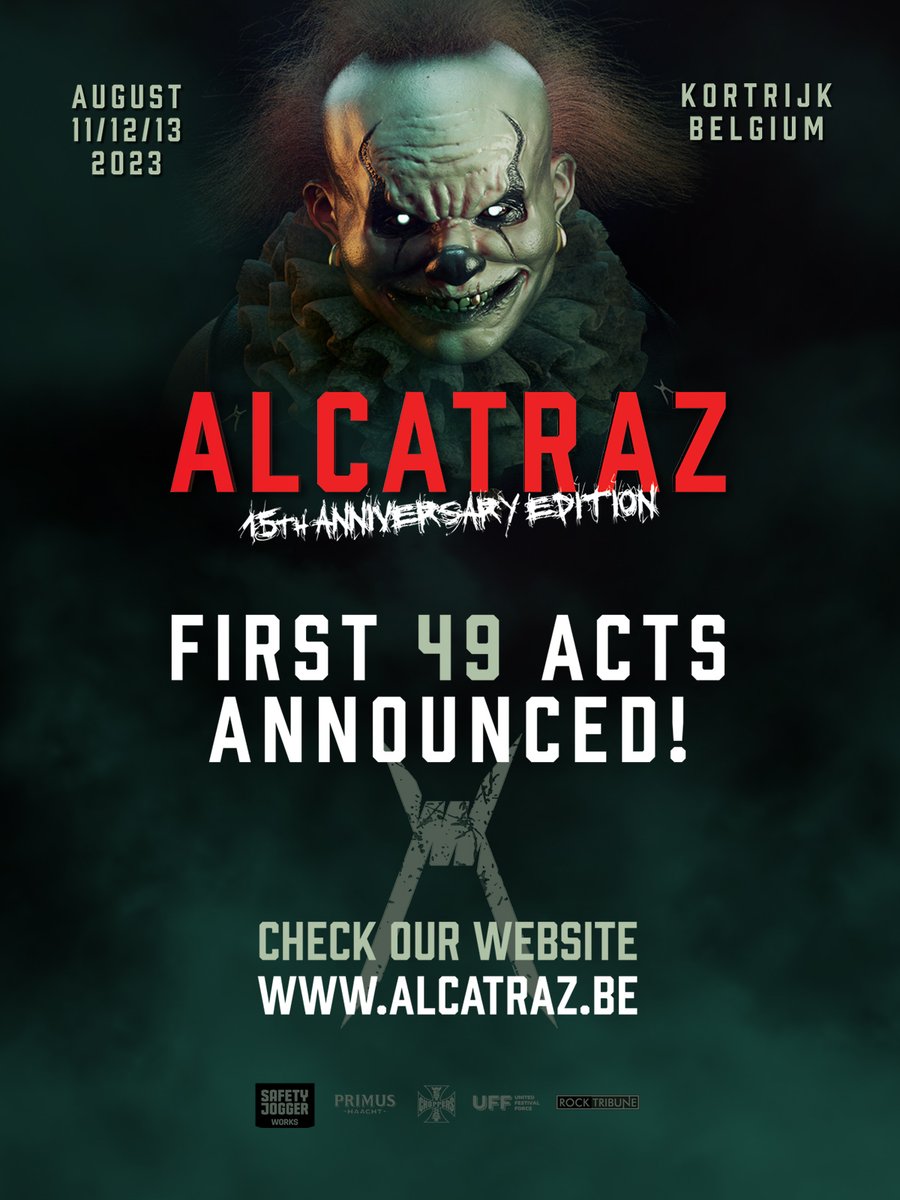 🤘 ALCATRAZ 2023: FIRST 49 ACTS CONFIRMED! 🤘
Check them all out on 👉 alcatraz.be/en/line-up

#ALCATRAZ23 #AOA23