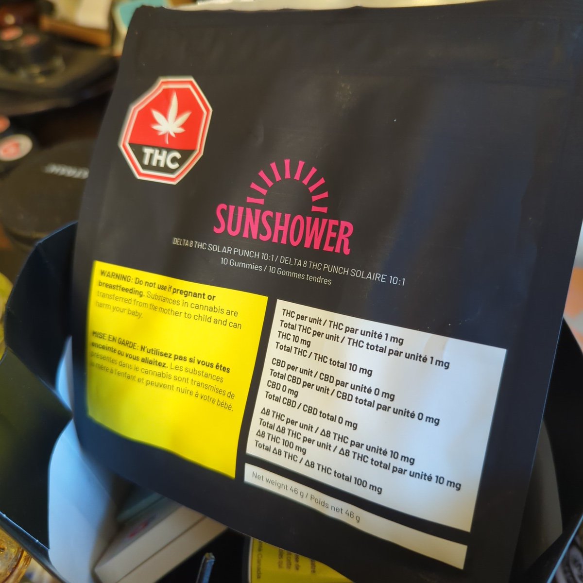 LakeCityCanna's tweet photo. New Delta 8 gummies from Sunshower. 1mg THC, 10mg Delta 8.

10 in a package. I took two and found it close to the equivalent of a 10mg THC gummy. https://t.co/y7wAfGoU63