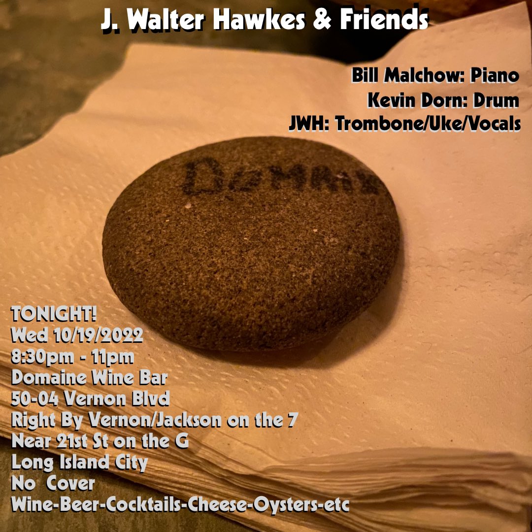 Blatboy's tweet photo. Playing #trombone and #ukulele tonight w/@BillMalchow on #piano and young Kevin Dorn on #snaredrum from 8:30-11 for your #wine #cheese and #oysters at Domaine Bar A Vins (50-04 Vernon Blvd in Long Island City, New York) #jazz #notelevision #acoustic https://t.co/dMxdVnwbkG