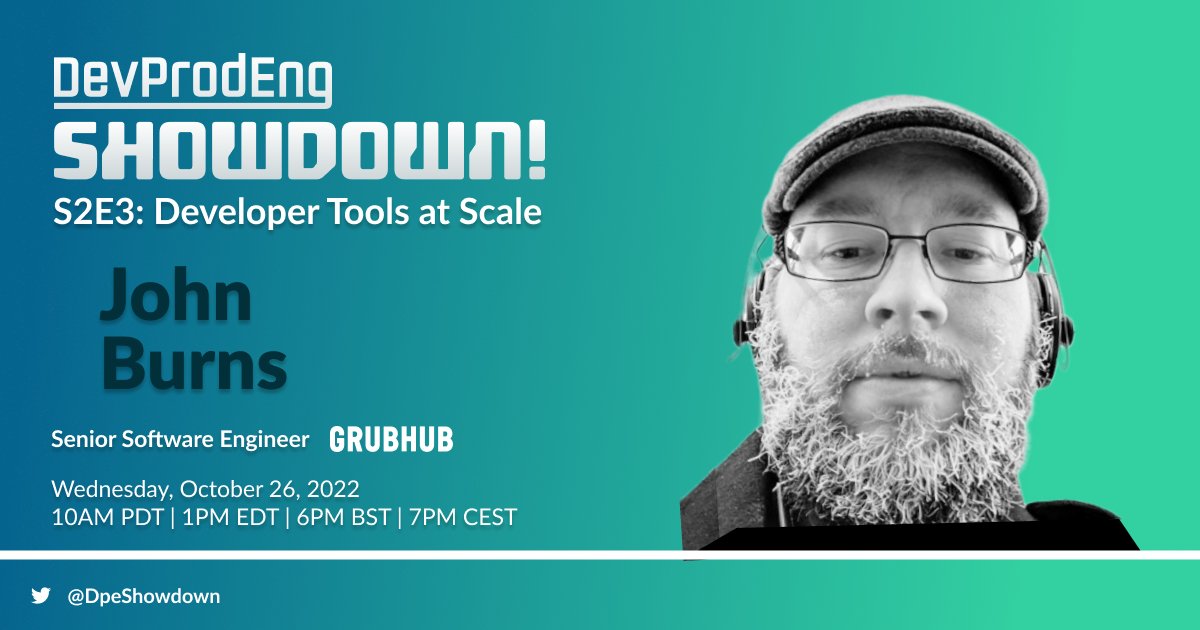 DpeShowdown's tweet image. 🔧 Introducing #DevProdEng Showdown! Contestant John Burns of @GrubhubTech 

🔥 S2E3: #Developer Tools at Scale on 10/26 at 10 a.m. PDT

➡️ Register now - gradle.com/training/devpr…

#DeveloperTools