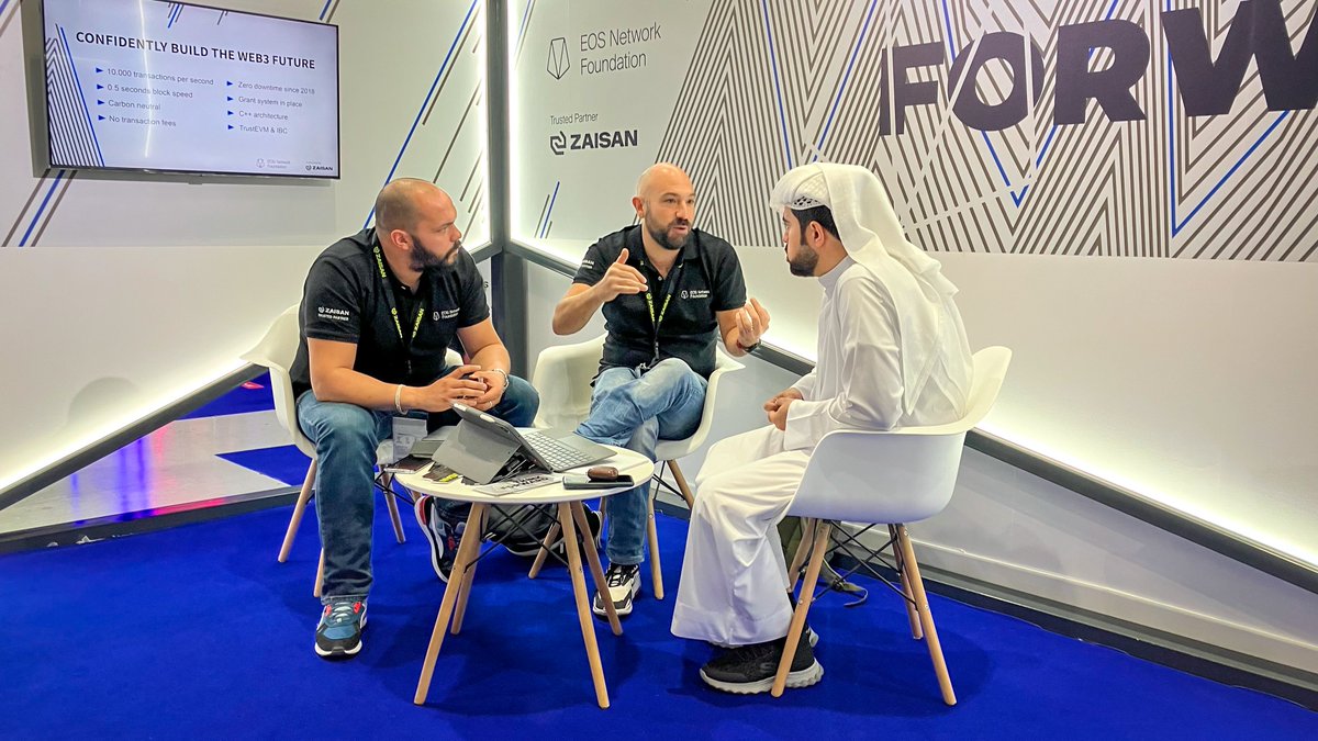 zaisanglobal's tweet photo. When it comes to being a Web3 innovation hub, Dubai never disappoints. A big shout-out to @dxbontheblock for this exceptional event! We had a great time connecting with leaders in the industry. So many great minds interested in hearing about #TheNewEOS @EOSnFoundation 🦾 https://t.co/rEFqVA7SwV