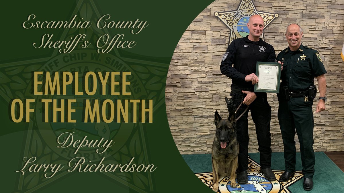 🎉Join us in congratulating the Escambia County Sheriff’s Office Employee of the Month, K-9 Deputy Larry Richardson! 🎉
Thank you for all you do at the ECSO, and for keeping our community safe!
#YourECSO #Congratulations #ThankYou #ECSOEmployeeOfTheMonth