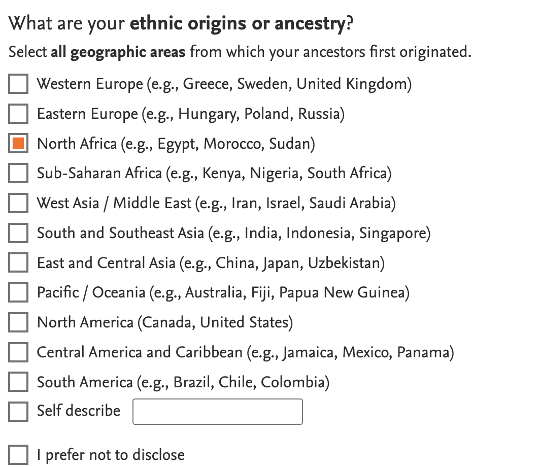 Abbas__D's tweet photo. Logged in to @ElsevierConnect this AM. Greeted by a survey re race/ethnicity that ACTUALLY has my category! I can honestly say this is the 1st time I've seen myself represented in these. Hats off to you Elsevier! Everyone: include ME/NA in race, and be more explicit re ethnicity! https://t.co/WvYHYz6c8e