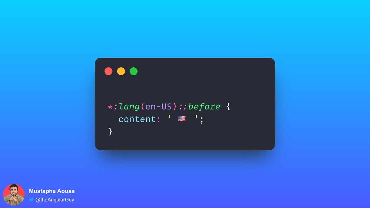 TheAngularGuy's tweet image. 💅 CSS tip: You can use the “ :lang “ pseudo-class to target elements based on the language they are determined to be in