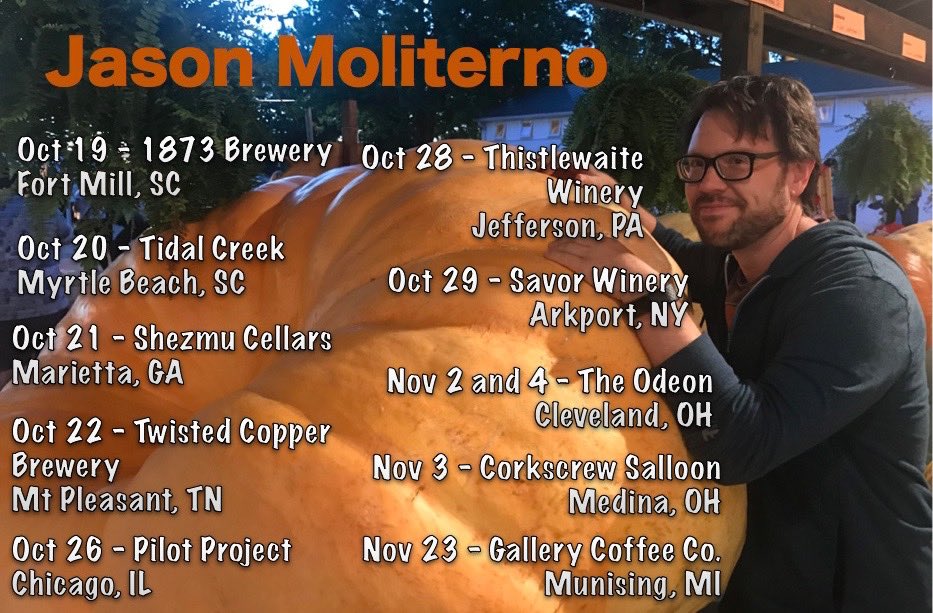 JasonMoliterno's tweet photo. Comedy schedule this month! Will add more dates in mid November. Road tripping with @sexyslingblade @TomsOfFun and Miki Janosi. 

Oct 19-29 shows are #brewerycomedytour 

Odeon shows are @CLEcomedyfest https://t.co/NxwEb8IWTN