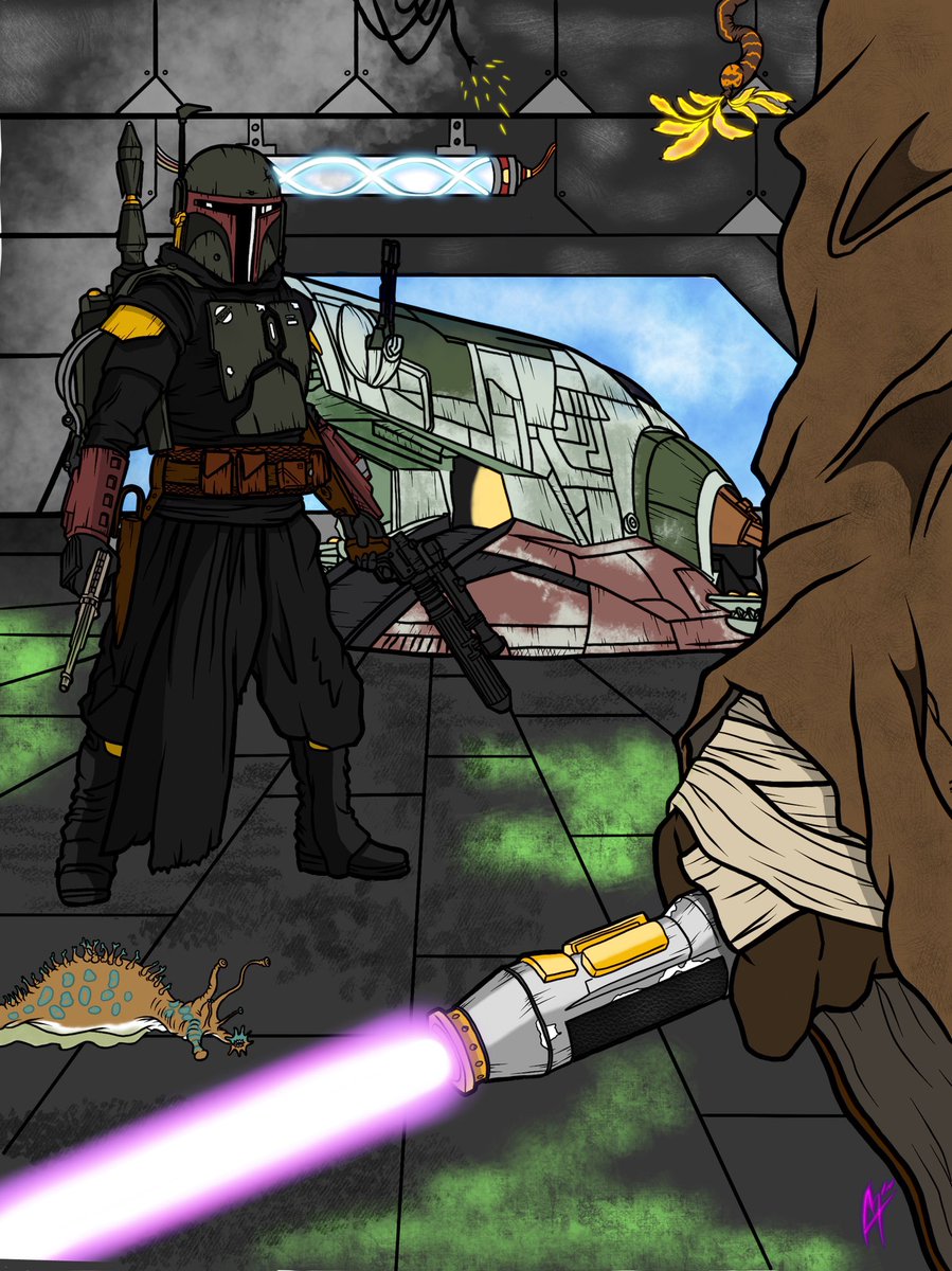 Coloured piece from yesterday. <a href="/SamuelLJackson/">Samuel L. Jackson</a> <a href="/starwars/">Star Wars</a> #macewindu #bobafett