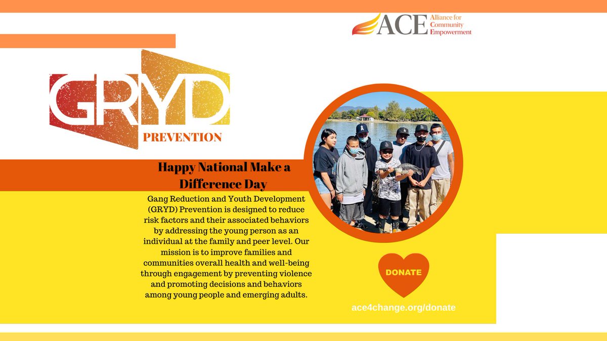 Happy #NationalMakeaDifferenceDay from us at <a href="/ace4change/">ACE: YouthBuild / SECTOR / GRYD / Parenting</a>! We are proud of our GRYD Prevention programming and we are hoping you will choose to #makeadifference today by donating to our organization to help us continue to support our community.