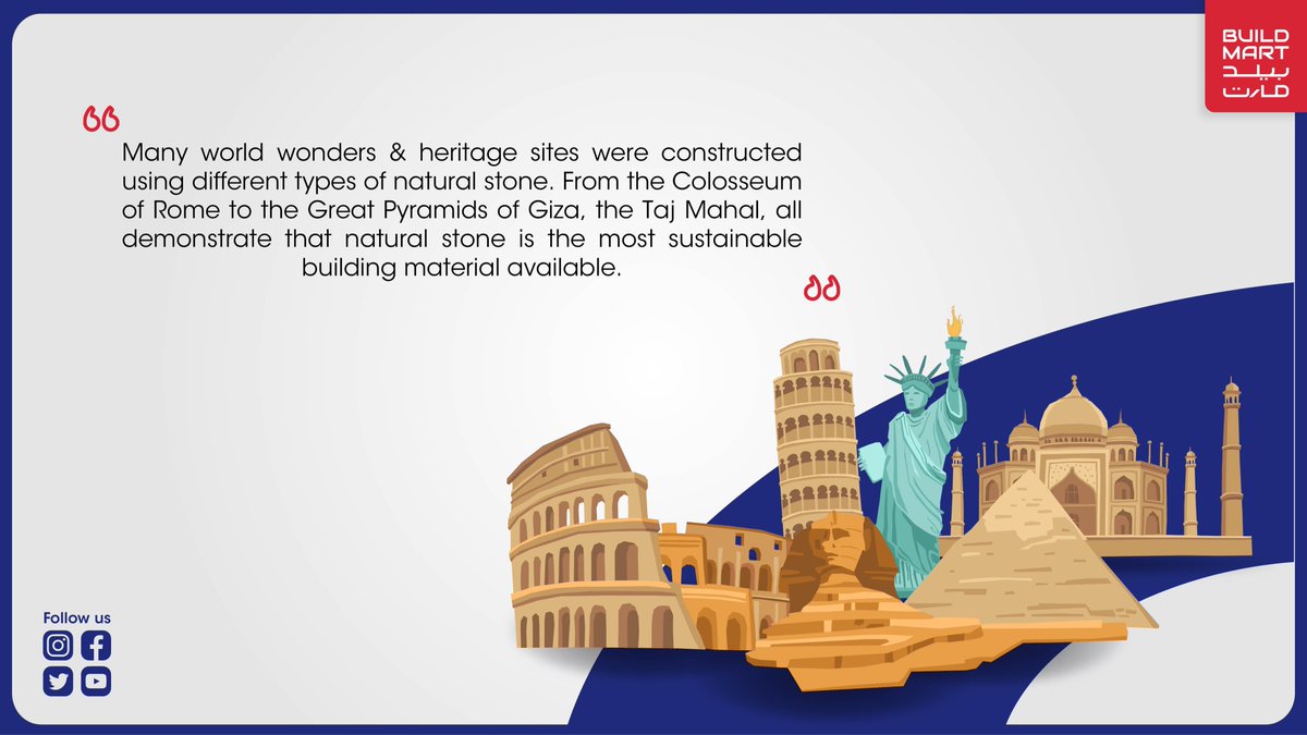 buildmartonline's tweet photo. While the evolution of #architecture &amp; #construction has created many new structures and #designs, strong and reliable #materials have not gone out of style. Meet the long-lasting material of the construction industry - #stone 

 #buildmart #buildmartonline #buildmartksa https://t.co/ot2bGaTxNm