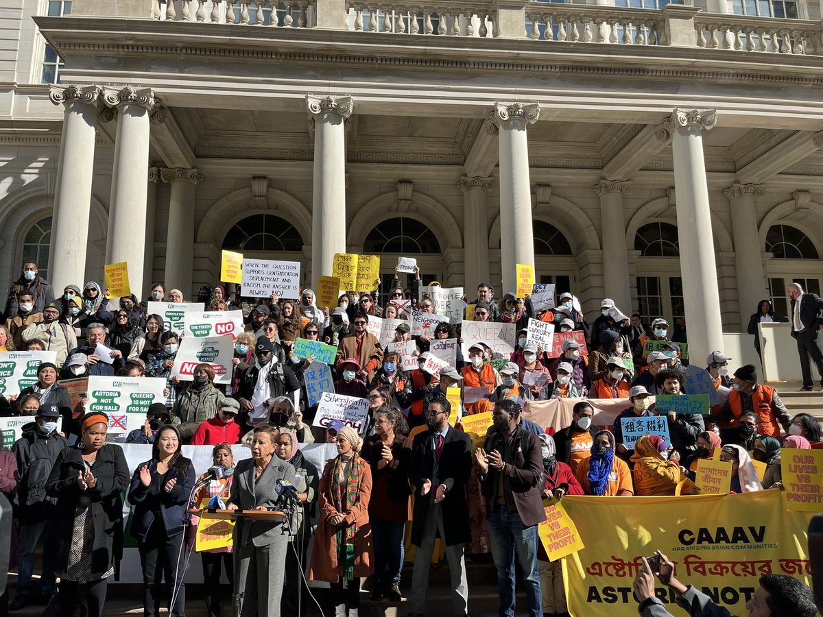 It’s begun!! We are fighting against DISPLACEMENT QNS with our big coalition today to say NO to a billionaire takeover of Astoria. This is what leadership looks like- our community on these steps here to take back what’s ours. ASTORIA IS NOT FOR SALE!