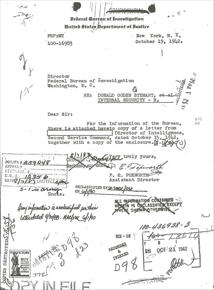 k72ndst's tweet photo. 80 years ago today: screenwriter Donald O. Stewart was in hot water with @FBI His file is more than 1,000 pages. I conducted a Freedom of Information request several years ago to get it all for my #AlgonquinRoundTable #book 1/ https://t.co/bS77w35V75