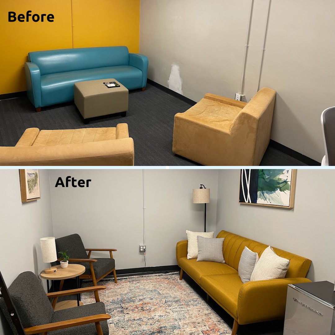 We’re proud to share the before and after of our wellness room - a private, quiet area where an employee can escape for a moment to re-group, meditate or pray. Thanks to the volunteers at @usiinsuranceservices for their work on this and those who purchased items for this room!
