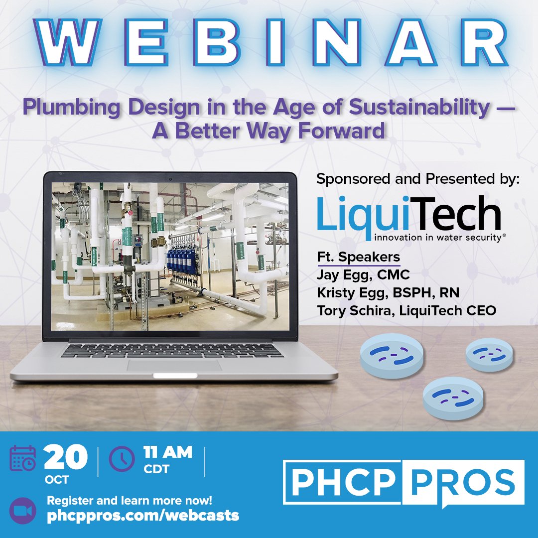 LiquiTechInc's tweet photo. Don't miss this informative webinar on plumbing design in the age of sustainability, where Tory Schira, LiquiTech CEO joins Kristy and Jay Egg to discuss ways to safely treat water and mitigate bacterial levels without destroying piping systems!  

https://t.co/ibgKkjYOYC https://t.co/h6wk3K5QSk