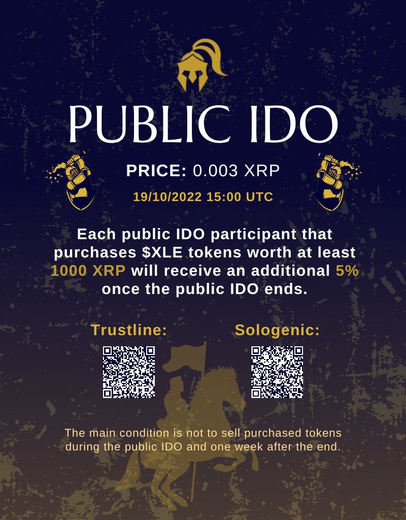 ledgerempire's tweet photo. ⚔️ Presale is officially live!

⚔️ Buy on Sologenic: https://t.co/FeeHHJYDRM

✅ Buy 350k XLE &amp; receive 5% more
✅ Buy 500k XLE &amp; receive 10% more
✅ Buy 1M XLE &amp; receive 25% more
✅ Buy 2M XLE &amp; receive 50% more

#XRP #RIPPLE #XLS20 $XRP #NFT #Staking #P2E #XRPUSD https://t.co/EVS75GL0xs