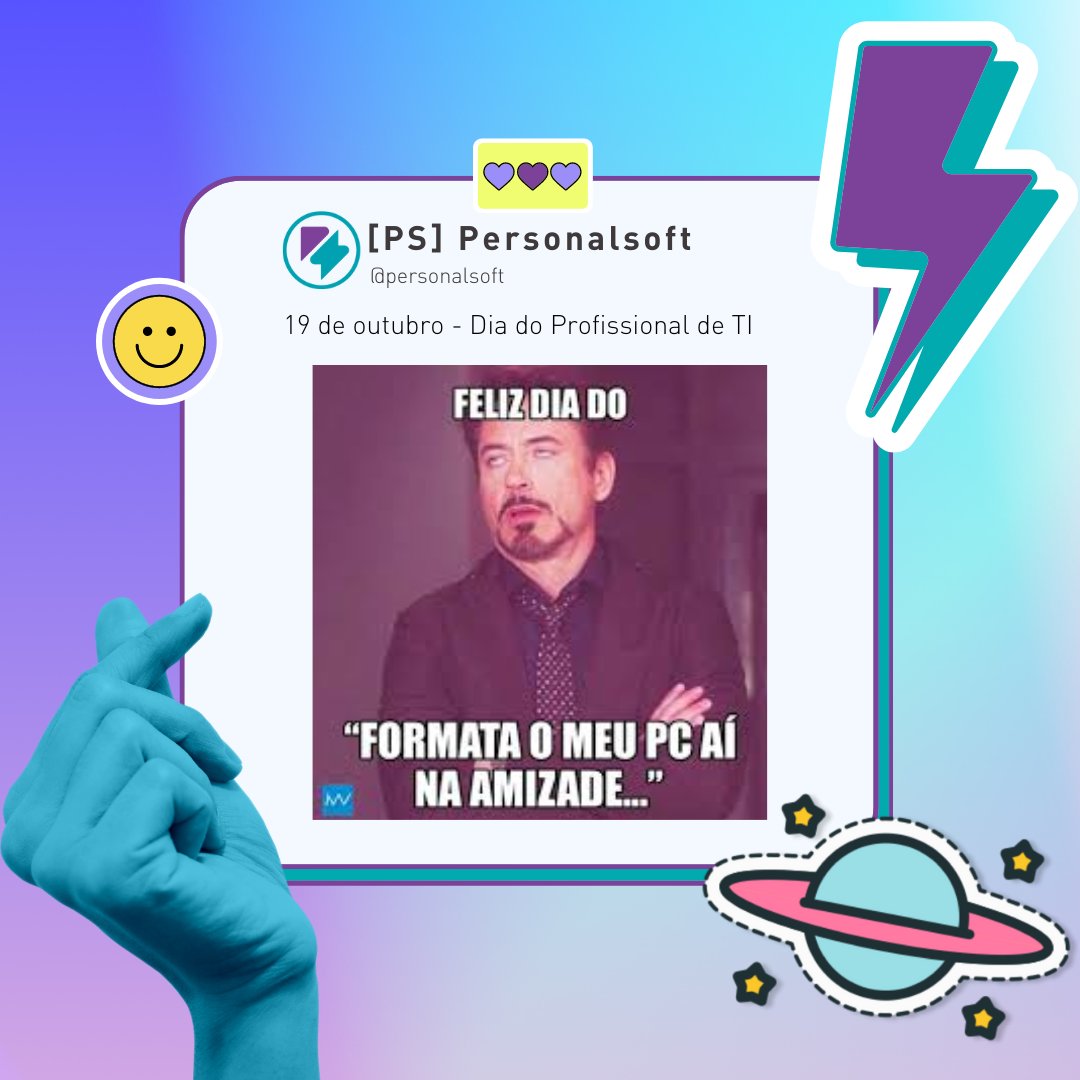 Personalsoft_'s tweet photo. Feliz dia do...

#pspersonalsoft #recuperacaodecredito #sistemadecobranca #inovacao #sistemadecobrança #cobrança #cobranca #meme #profissionaldeti #diadoprofissionaldeti #diadoti https://t.co/0gUMq6Brec