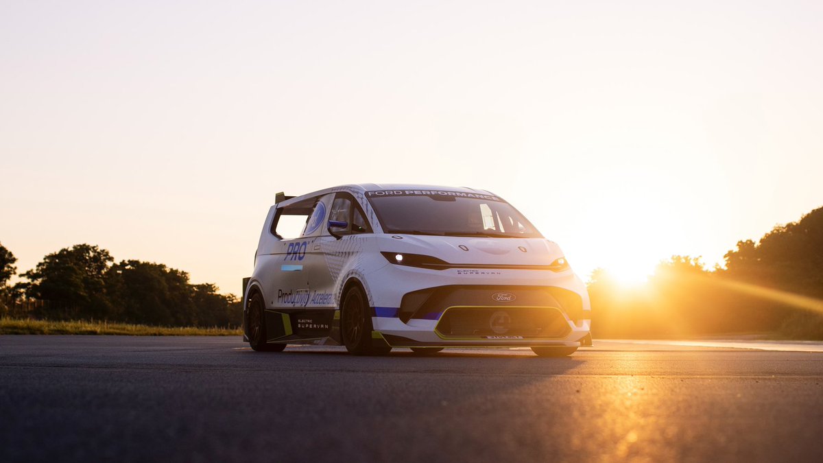 FordRacing's tweet photo. A special treat for @OfficialWRC #RallyRACC - @FordPro Electric SuperVan will run Sunday’s Power Stage at speed! #FordProElectricSuperVan #FordPro https://t.co/fIQ0z8dup5