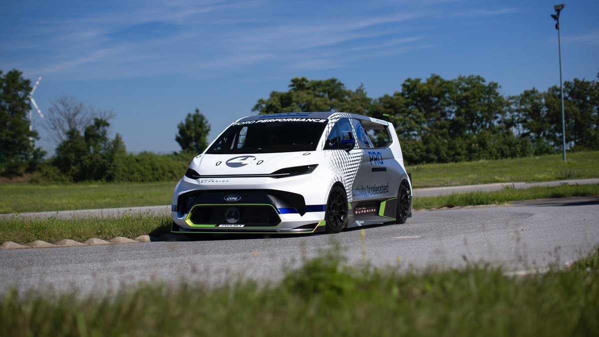 FordRacing's tweet photo. A special treat for @OfficialWRC #RallyRACC - @FordPro Electric SuperVan will run Sunday’s Power Stage at speed! #FordProElectricSuperVan #FordPro https://t.co/fIQ0z8dup5