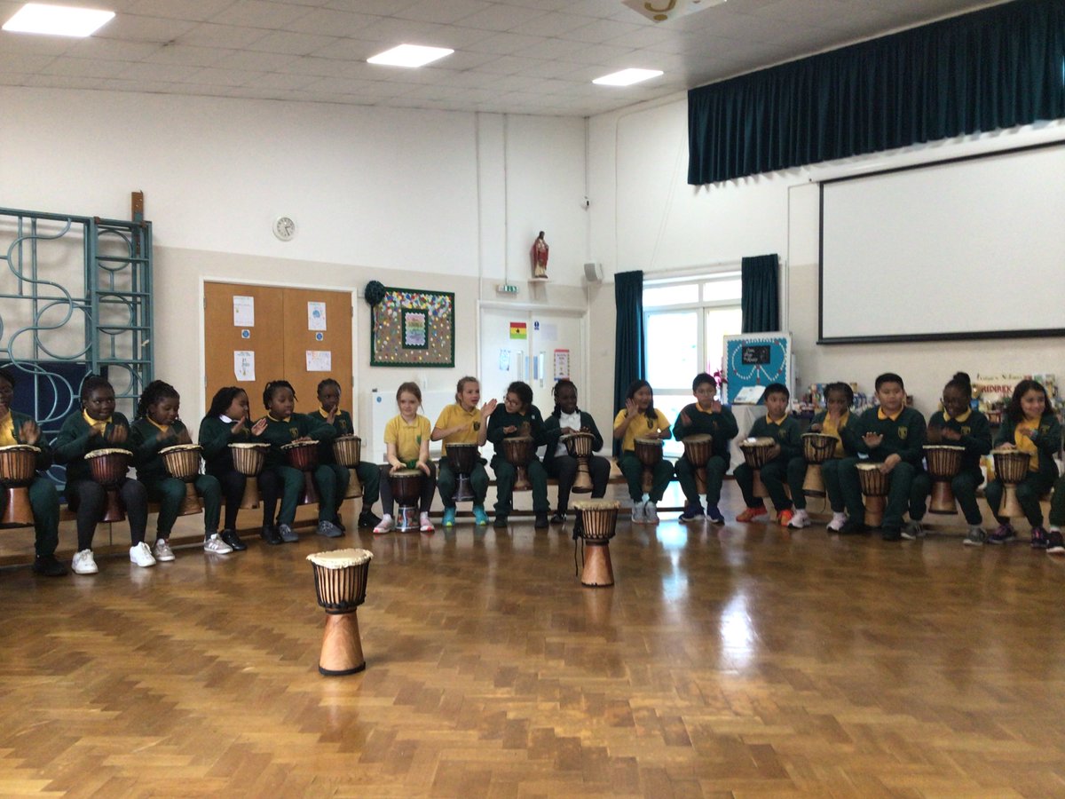 StJosephsCatho4's tweet photo. As part of our celebration of Black History Month, the whole school took part in djembe drums workshops where we learnt traditional West African music. What a fantastic learning experience! #BlackHistoryMonth #DjembeDrums https://t.co/HHlt0TrZvM