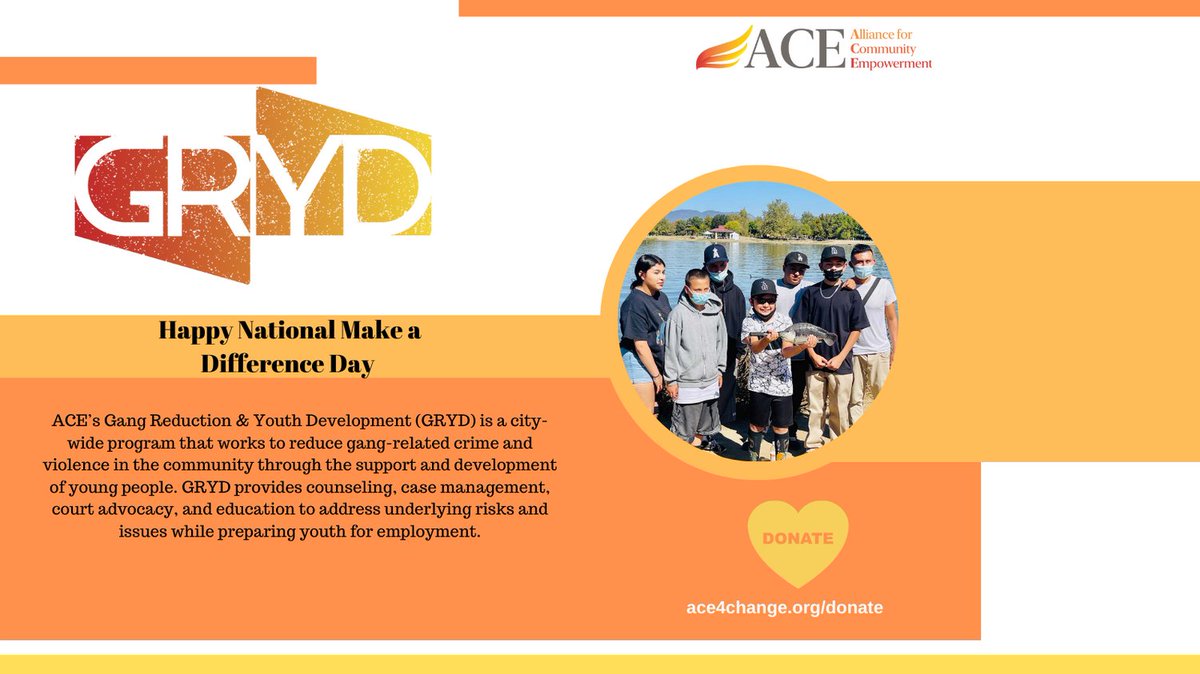 Happy #NationalMakeaDifferenceDay from us at <a href="/ace4change/">ACE: YouthBuild / SECTOR / GRYD / Parenting</a>! We are proud of our GRYD Intervention programming and we are hoping you will choose to #makeadifference today by donating to our organization to help us continue to support our community.
