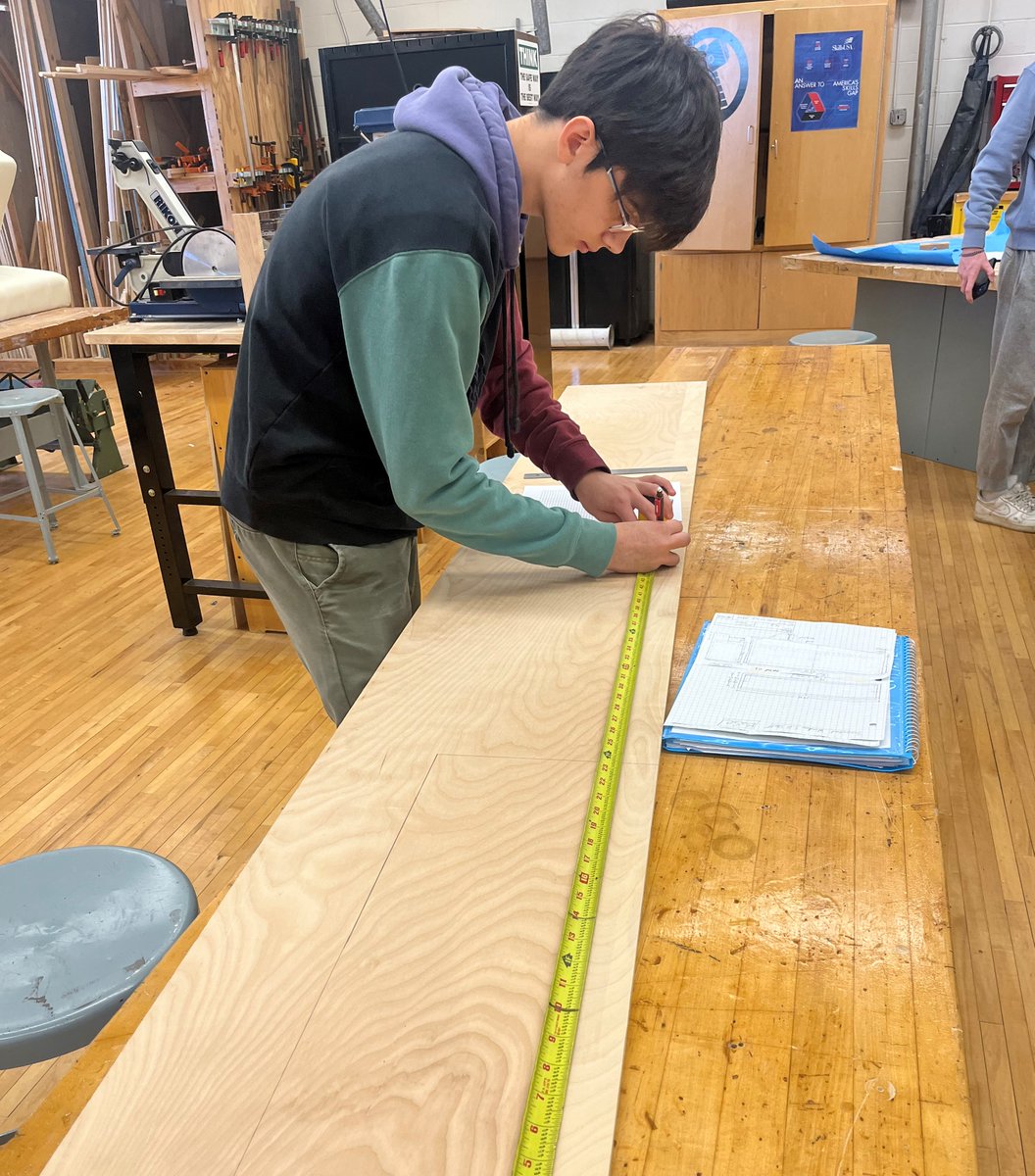 VTHSVikings's tweet photo. Mr. Matt Behre's Construction students draw up plans for projects from shelves to stools. Seniors schedule fix-it services for faculty. All are gaining real life skills, in technical ability as well as time management and accountability. #WeAreVTHS #VikingPride #VikingValues https://t.co/7i1jMusKC1