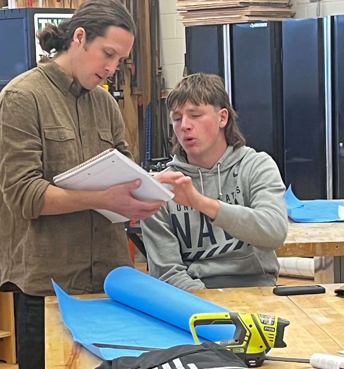 VTHSVikings's tweet photo. Mr. Matt Behre's Construction students draw up plans for projects from shelves to stools. Seniors schedule fix-it services for faculty. All are gaining real life skills, in technical ability as well as time management and accountability. #WeAreVTHS #VikingPride #VikingValues https://t.co/7i1jMusKC1