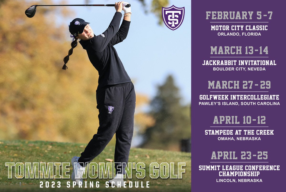 Our Spring Schedule was just released.  We are excited for the upcoming season.  Off season training starts now.  #tommiewgolf #onefamilyonemission💜