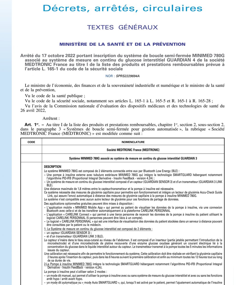 DiabetoPitie's tweet image. Remboursement boucle semi-fermée #minimed #780G #guardian4 #diabete #DT1 legifrance.gouv.fr/download/pdf?i…