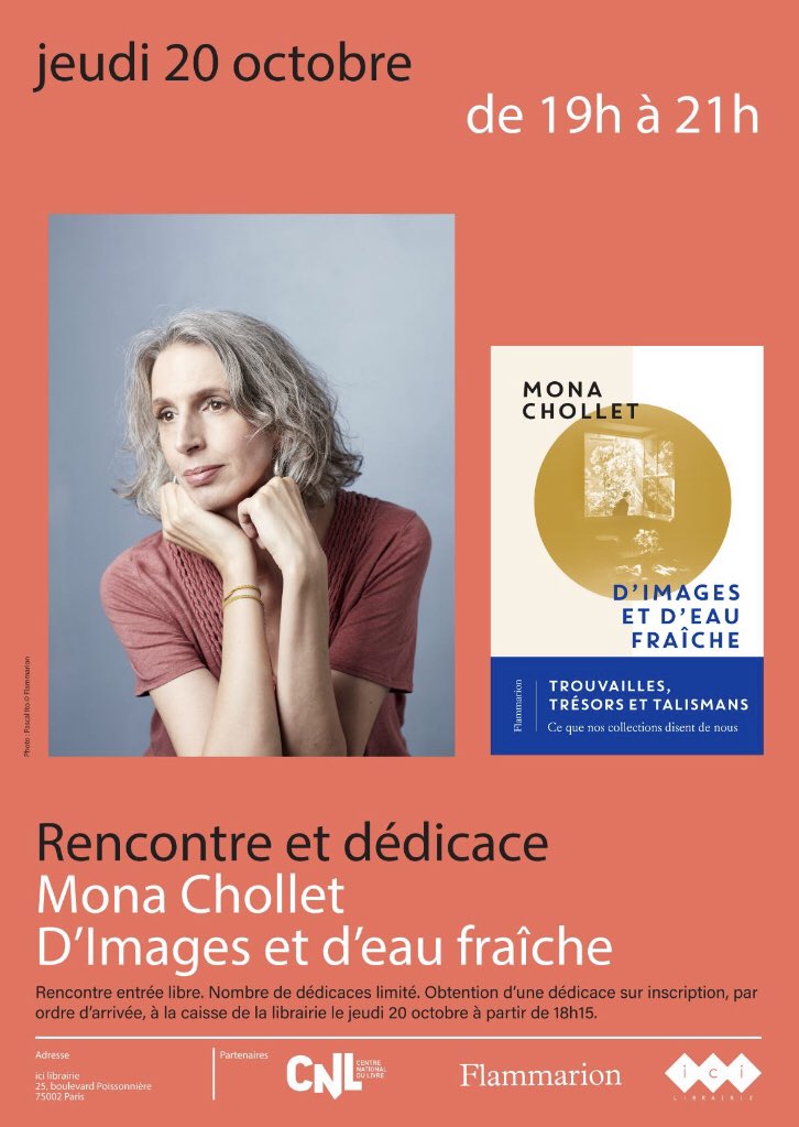 Ici Grands Boulevards (@icigrandsbvd) on Twitter photo 🔴J-1! Rendez-vous jeudi 20 octobre à 19h avec <a href="/monachollet/">Mona Chollet - @monachollet.bsky.social</a> à l’occasion de la parution de D’images et d’eau fraîche <a href="/Ed_Flammarion/">Editions Flammarion</a>. ⚠️Nombre de dédicaces limité, sur inscription par ordre d’arrivée à la caisse de la librairie, ce jeudi 20 à partir de 18h15. 🔴J-1! Rendez-vous jeudi 20 octobre à 19h avec <a href="/monachollet/">Mona Chollet - @monachollet.bsky.social</a> à l’occasion de la parution de D’images et d’eau fraîche <a href="/Ed_Flammarion/">Editions Flammarion</a>. ⚠️Nombre de dédicaces limité, sur inscription par ordre d’arrivée à la caisse de la librairie, ce jeudi 20 à partir de 18h15.