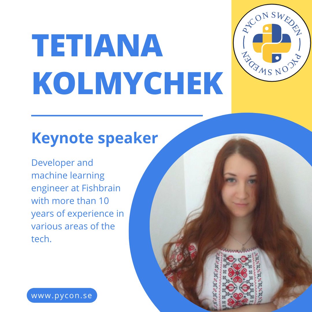Tetiana Kolmychek will be presenting keynote 'Enhance your work with graph database' at PyCon Sweden 2022.

Get your ticket at pycon.se
#pyconse2022
#pyconse