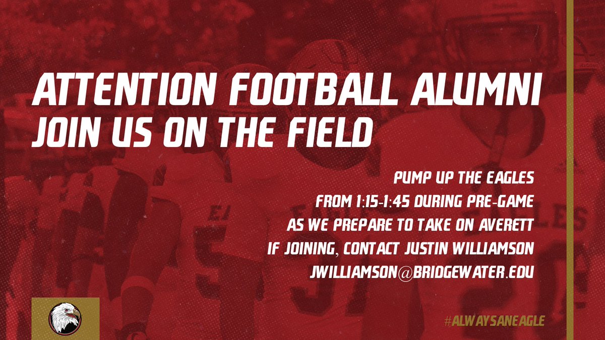 Football Alum coming back this weekend for Homecoming, join the team on the field at 1:15p to catch up with teammates of different eras and pump the team up.  Contact <a href="/CoachJwill_/">Justin Williamson</a> if you are able to make it.  #AlwaysAnEagle