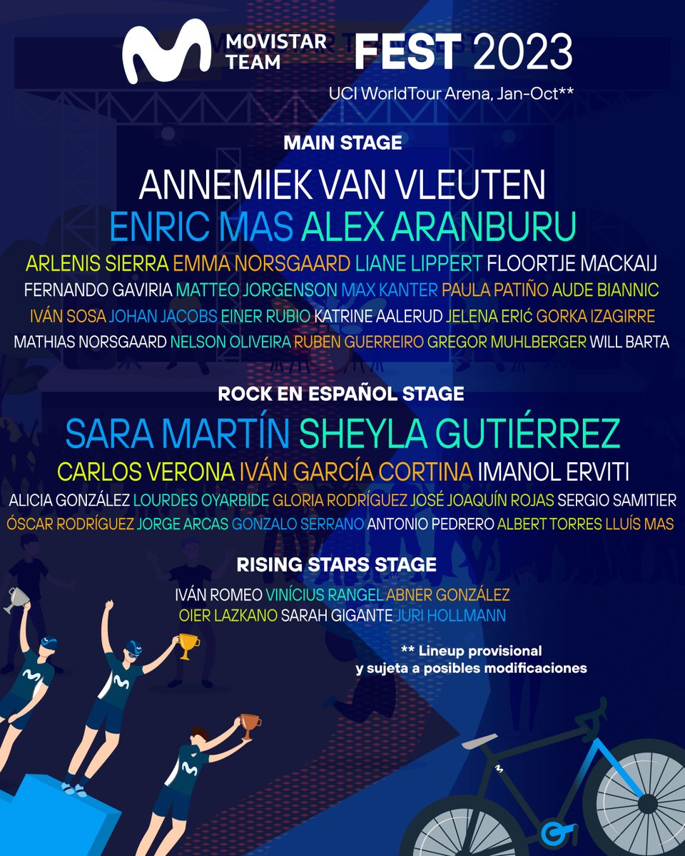 Movistar_Team's tweet photo. 🎵🕺✅ El cartel está listo. #MovistarTeam2023 

#RodamosJuntos | @Telefonica https://t.co/klNpelZIPW