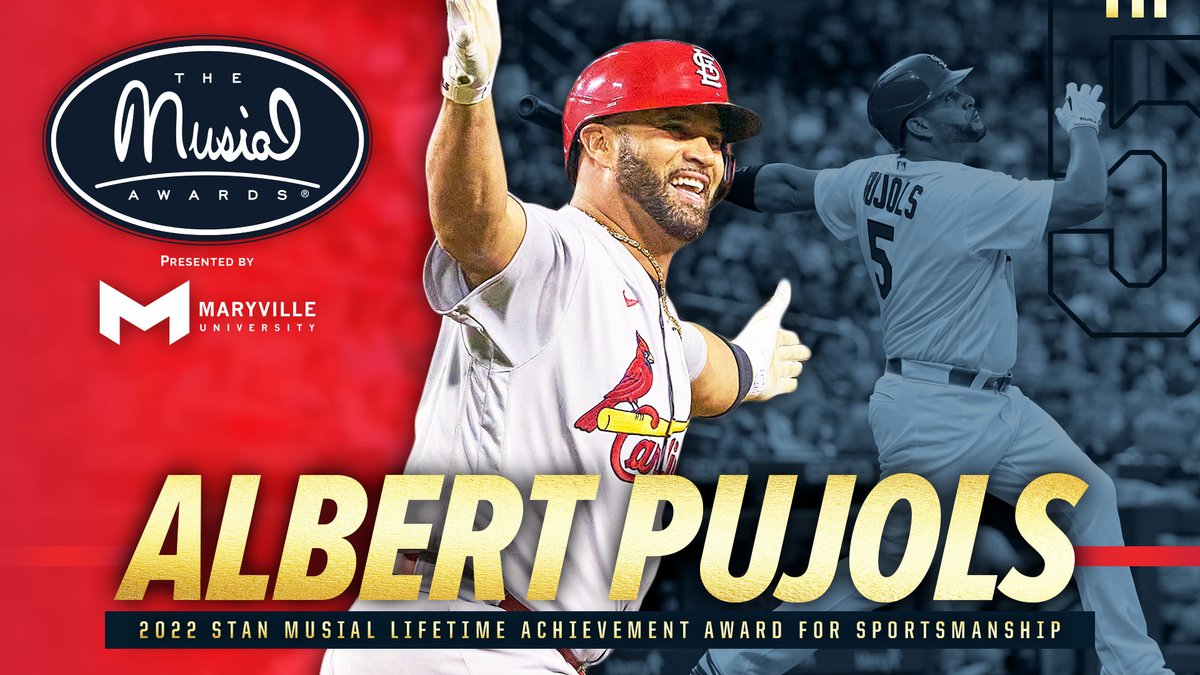 Albert Pujols to Accept Lifetime Achievement Award for Sportsmanship at 2022 #MusialAwards in St. Louis Full Announcement: musialawards.com/news/pujols-an…
