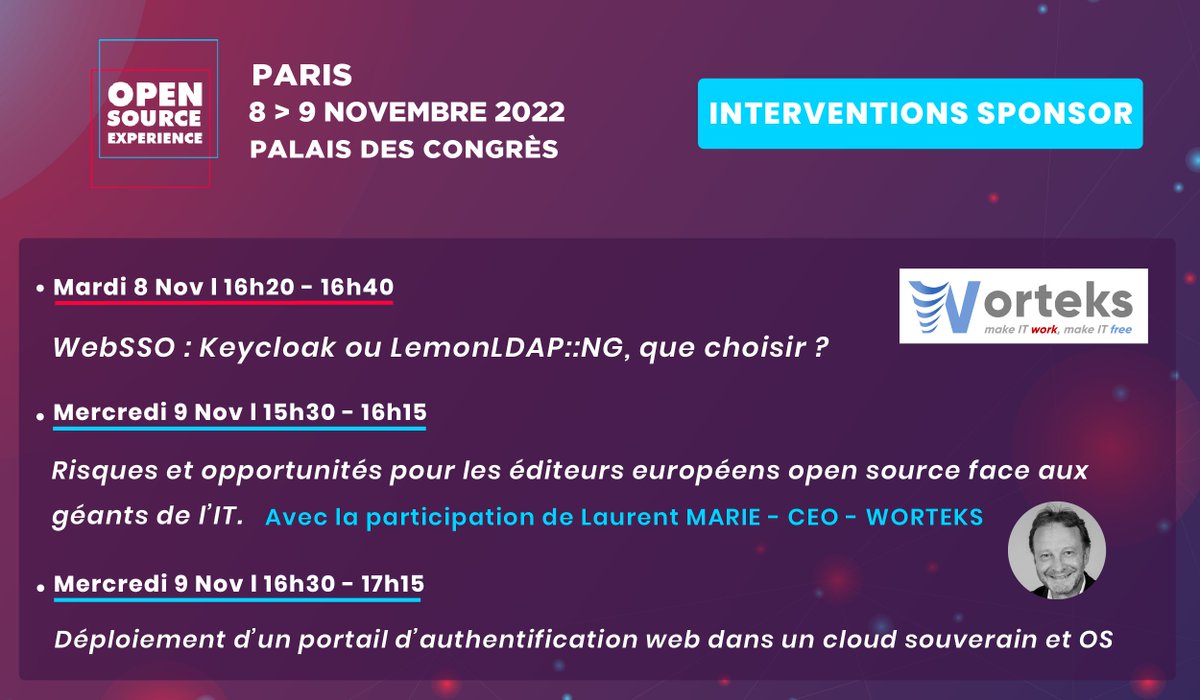 OSXP_Paris's tweet photo. 📣 Découvrez les #workshops et #conférences avec @worteks_com (Stand B21), société d’expertise et d’édition en logiciels libres et #OpenSource, Sponsor Gold #OSXP2022 🌟
#Worteks a intégré le classement des Champions de la croissance 2022 @LesEchos 👏
🎫 https://t.co/7kAXrJ6rQK https://t.co/xLbvxuHTpd
