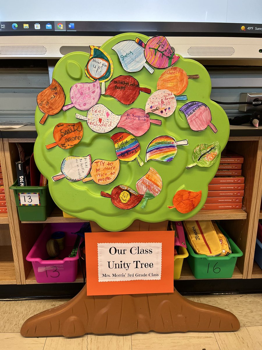 MrsMorris218's tweet photo. Mrs. Morris’ class is celebrating Unity Day today! We had shout outs in our compliment circle this morning and created a class Unity Tree for all to see! @WheelerAvenue @VS13UFSD https://t.co/JgMQZocWQY