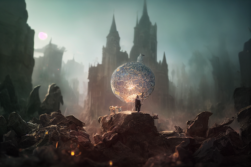 Thaeyne's tweet photo. And for the first time in a long time Iβm alright β Wizardpunk orb #midjourney #midjourneyAi #AIArtwork #AIart #wizardpunk #castle #fantasy https://t.co/DTgsQ1BvJs