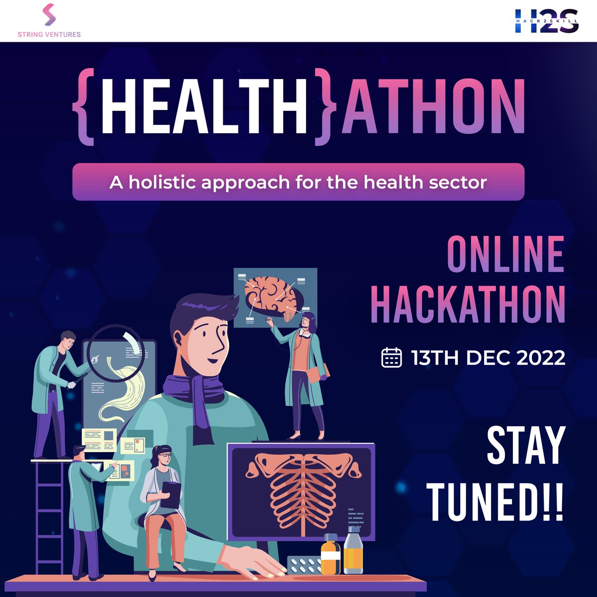 hack2skill's tweet photo. COMING SOON💥
Are you a #tech enthusiast willing to make a meaningful contribution towards the #healthsector with the help of #Data? Our next lined up event is just the one for you! 🥳

Presenting “#Healthathon” by String Ventures, powered by #Hack2skill. 

Stay tuned! #datathon https://t.co/tZVF2pTkzW