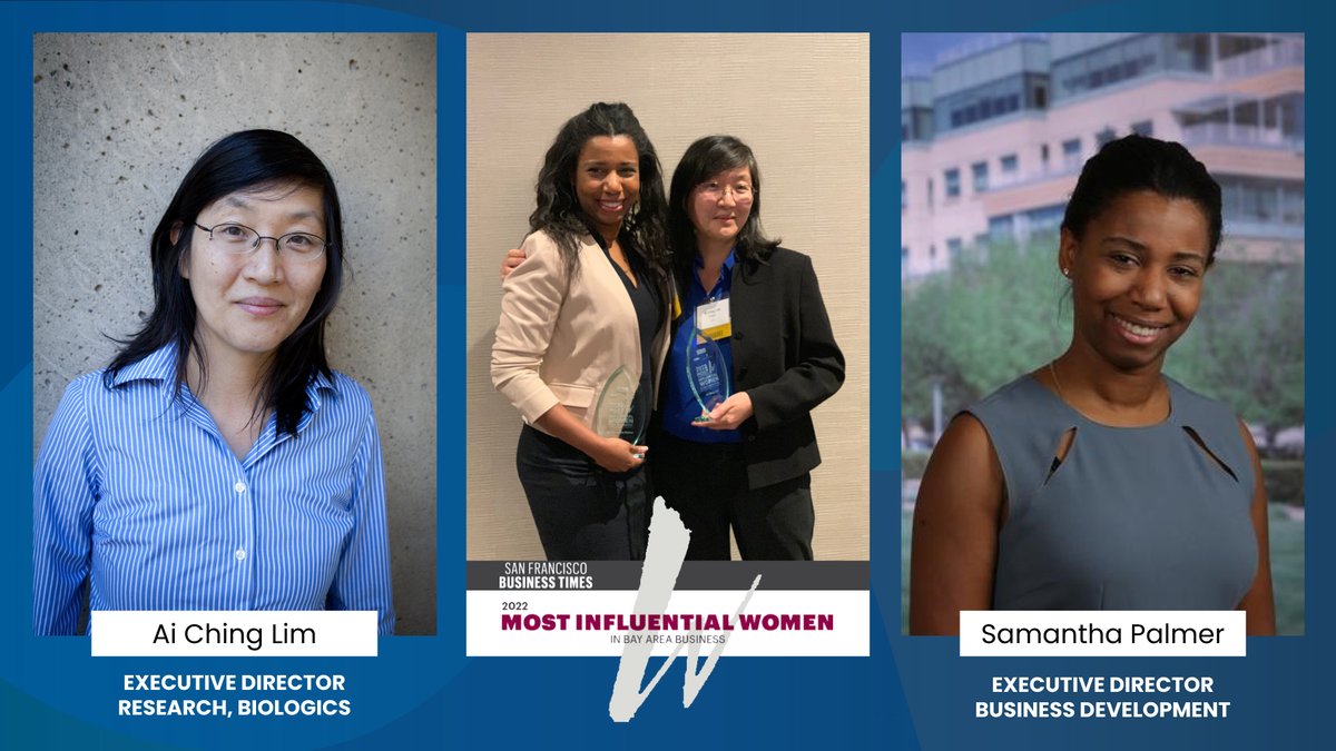 Amgen's tweet photo. We’re thrilled two of our executive directors have been included in the @SFBusinessTimes 2022 Class of Most Influential Women in Bay Area Business. 

Congratulations to Ai Ching Lim, who works in R&amp;D,  and to Samantha Palmer, who works in business development. https://t.co/0al54sBh7G