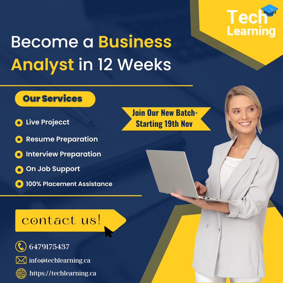 Techlearningca's tweet image. 📈Make your #career a #success by becoming a #business #analyst
✅For those with a technology or business background
Our #BusinessAnalyst program can help you reach your #goals.
Enroll Now>>>
techlearning.ca
Call>>> +1-647-917-5437