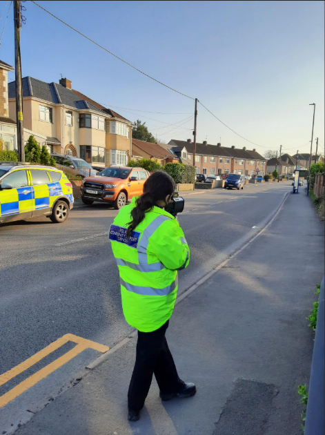 ASPSouthGlos's tweet photo. Megan from Cadbury Heath has been out with the speed gun, monitoring the speed of motorists after reports from members of the public #999day #watchyourspeed https://t.co/6m7GQqgha0