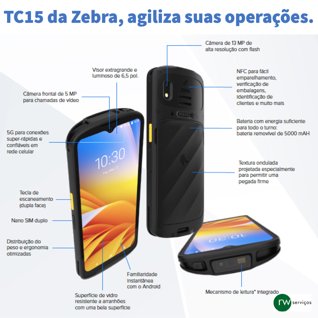 rwservicos's tweet photo. O computador móvel #TC15 da Zebra oferece os recursos certos pelo preço certo: design robusto, conectividade #5G, tela de 6,5 pol., bateria de 5.000 mAh removível e de longa duração, escaneamento integrado de nível superior e muito mais. https://t.co/L5aXsmHIh7